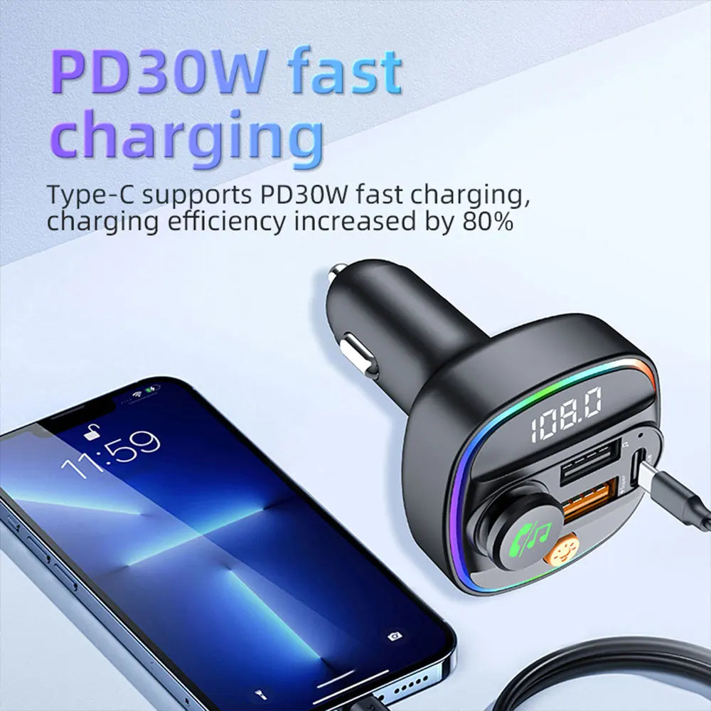 Bluetooth FM Transmitter Car Charger with USB & Fast Charging