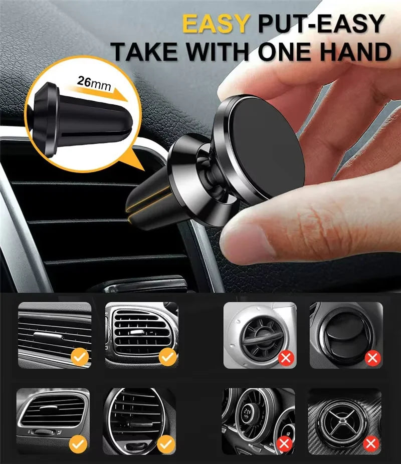 Magnetic Car Phone Holder – 360° Adjustable Vent Mount