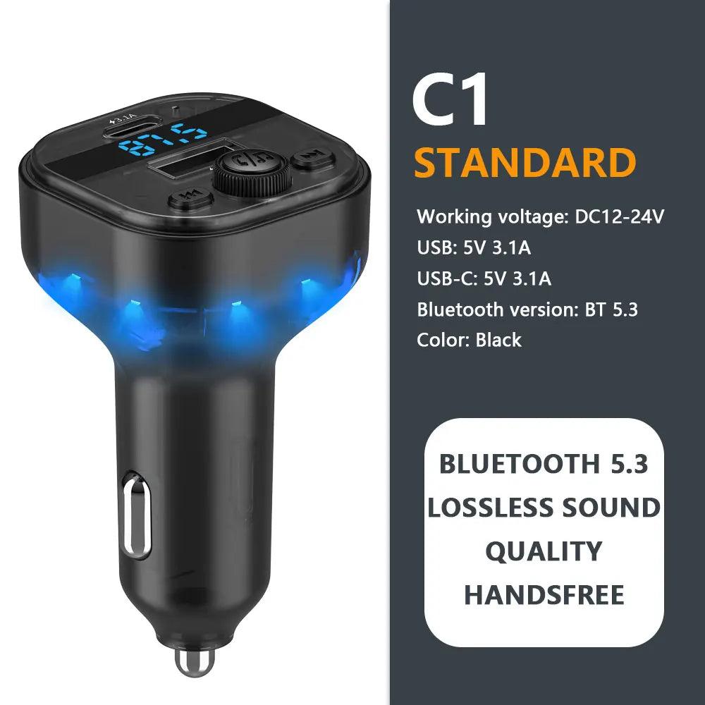 Bluetooth FM Transmitter Car Charger with USB & Fast Charging
