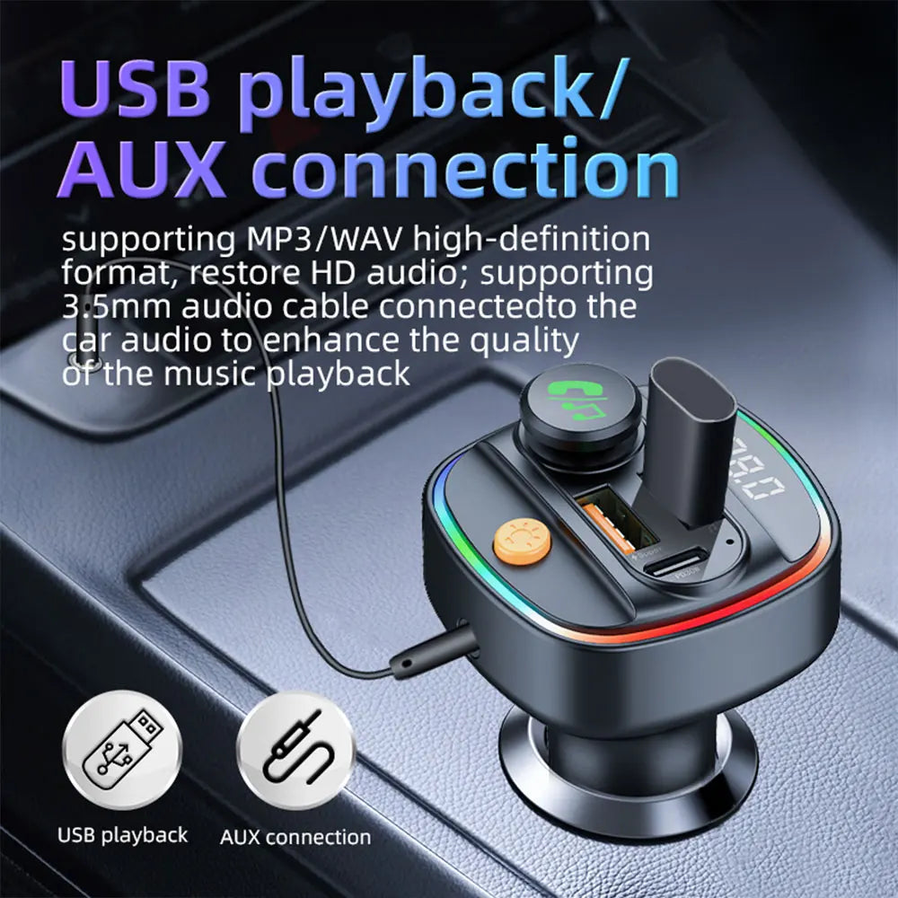 Bluetooth FM Transmitter Car Charger with USB & Fast Charging