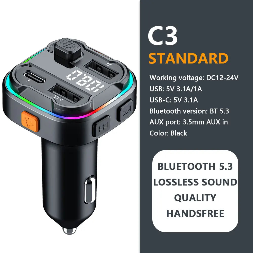Bluetooth FM Transmitter Car Charger with USB & Fast Charging