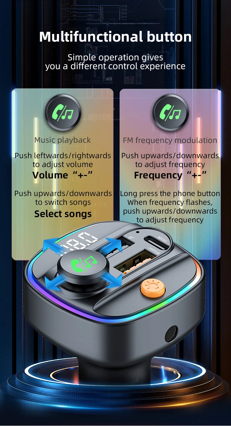Bluetooth FM Transmitter Car Charger with USB & Fast Charging