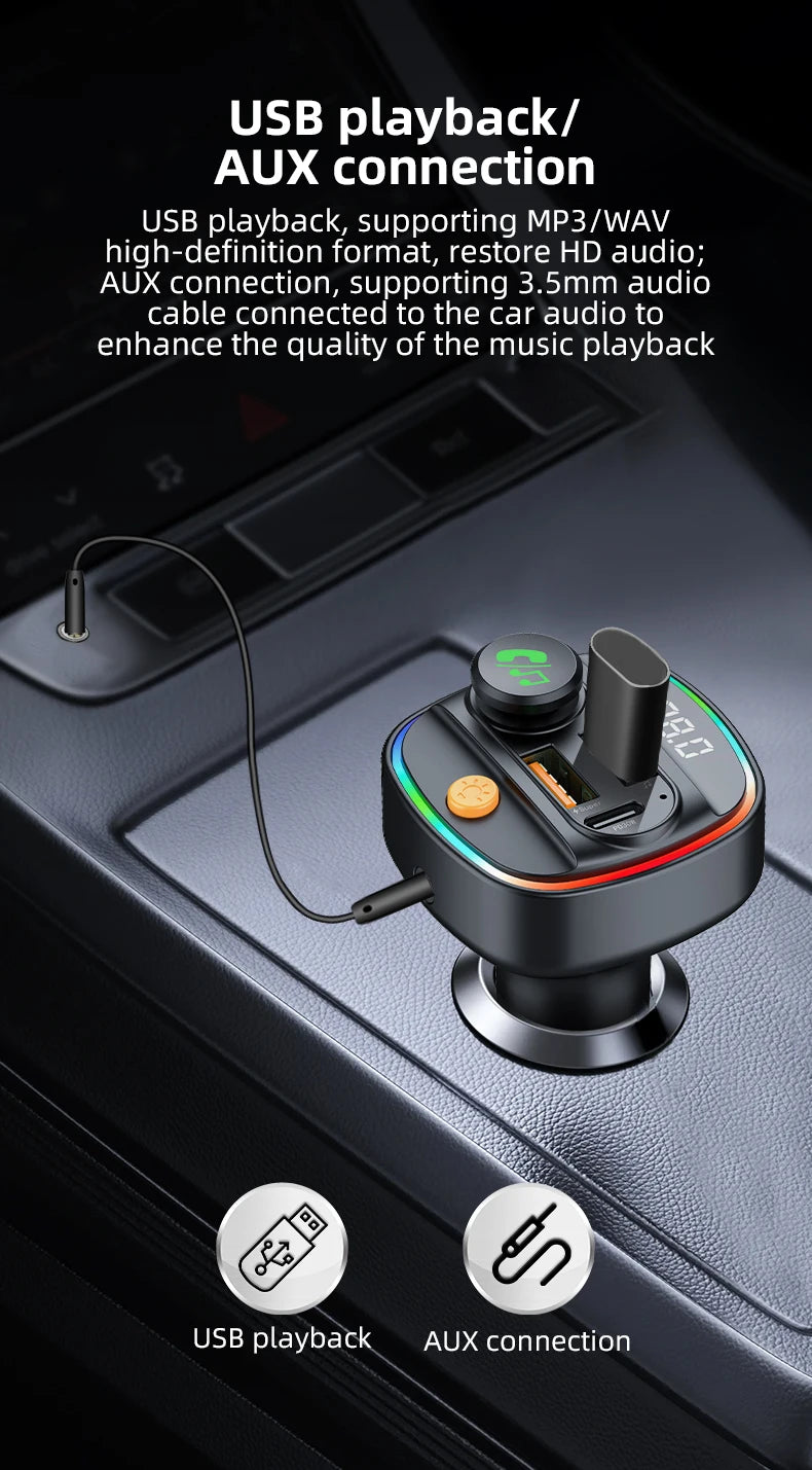 Bluetooth FM Transmitter Car Charger with USB & Fast Charging