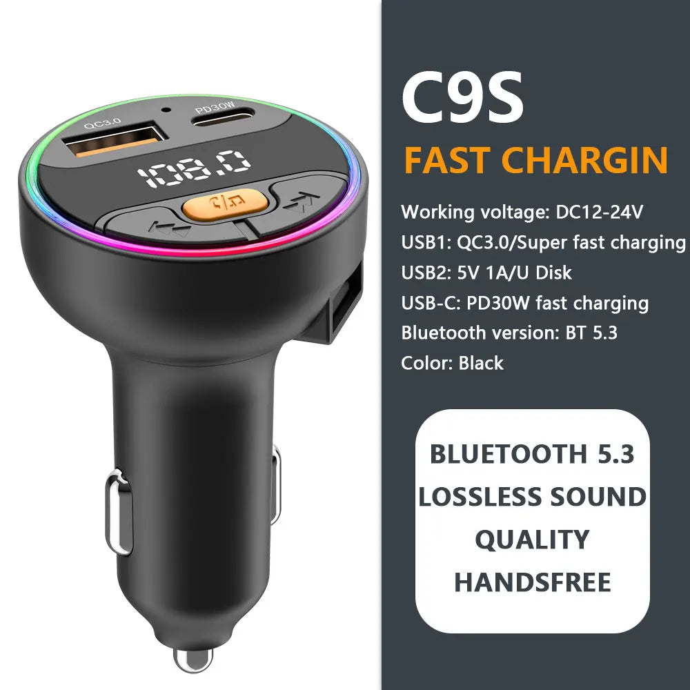 Bluetooth FM Transmitter Car Charger with USB & Fast Charging