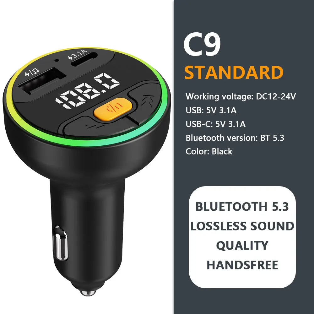 Bluetooth FM Transmitter Car Charger with USB & Fast Charging